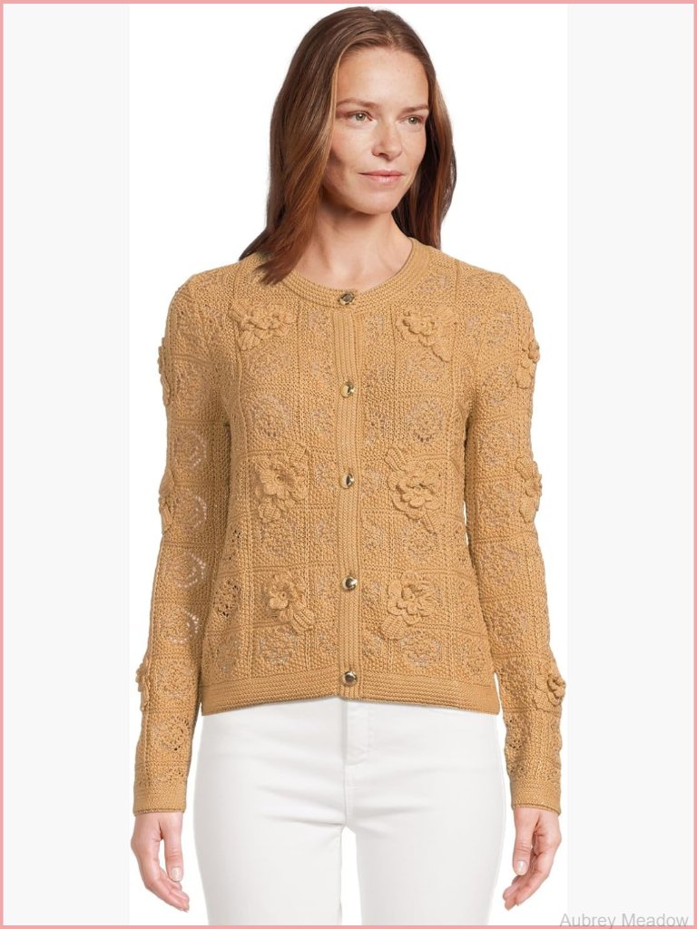 Crew Neck Crochet Cardigan With Button Front